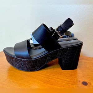 Black 2” heel sandal with heel strap with buckle